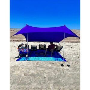 Family Beach Tent Sun Shade 10×10FT with 4 Aluminum Poles, UPF 50+ UV Protection